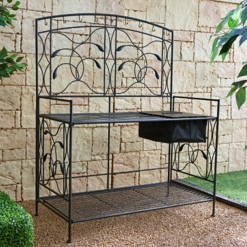 Oversized! Coral Coast Willow Creek Metal Potting Bench - Black - Thumbnail 4