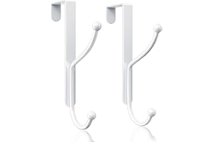 niffgaff Over Door Hook 2-Pack - Heavy Duty Door Hook with Support Pads, No Drilling Required, Anti-Rust Door Hanger, 6.5 Inches Tall, Fits Interior Doors Up to 1⅜ Inches Thick, Alloy Metal, White