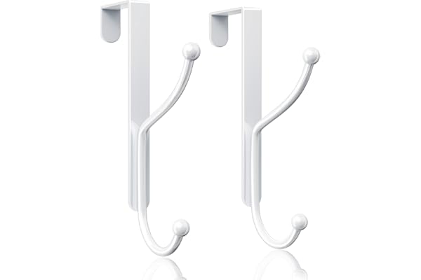 Over Door Hook 2-Pack, Heavy Duty Door Hanger, Fits Interior Doors 1.4 Inches Thick, Organize Coats, Hats, Towels, and Bags f