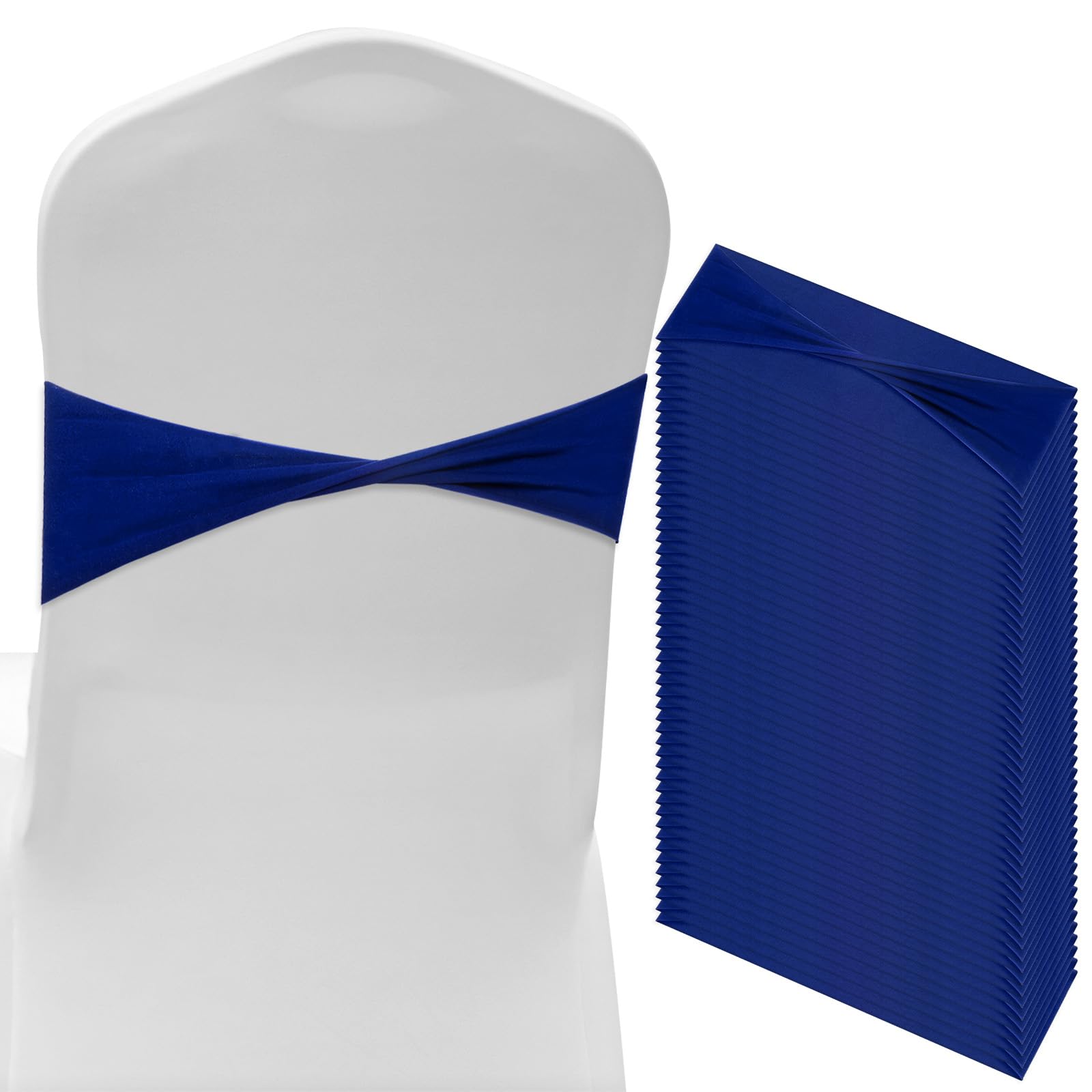 M METERXITY 50-Pack Spandex Chair Sashes, Chair Bands Slider Sashes Stretch Chair Cover Chair Bands Ties Without Buckle for Wedding/Banquet/Party/Ceremony Event Decoration [Dark Blue]
