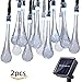 Icicle Solar String Lights Outdoor,19.2 Ft 8 Modes 30 Water Drop LED, Christmas Lights for Garden Decorations, Fence, Patio, Xmas, Wedding, Party and Holiday (2 Pack, Cool White)