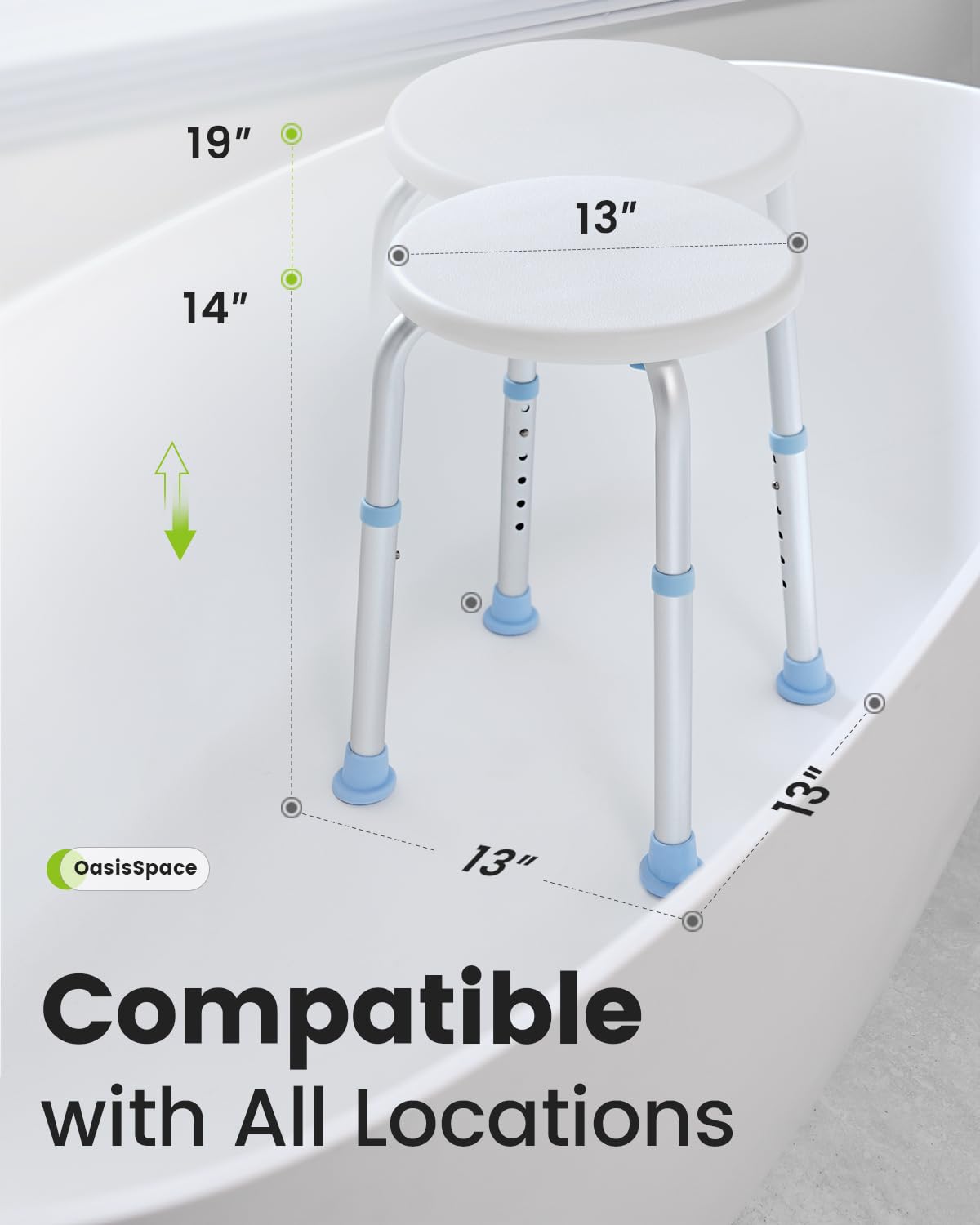 OasisSpace Shower Chair for Inside Shower, Adjustable Shower Stool,Bathtub Seat Bench with Anti-Slip Rubber Tips for Safety and Stability, Handicap Bathroom Stool for Seniors, Disabled, Handicap