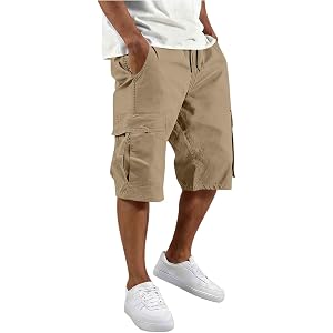 Lazduis Cargo Shorts for Men Below Knee Relaxed Fit Cotton Capri Cargo Shorts with Multi Pockets Long Tactical Shorts Summer