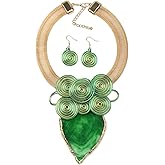 Florate Big Crystal Pendant Necklace Earrings Set for Women Gold Color Chain Colorful Resin Chunky Statement Wire Wrapped Choker Collar Jewelry