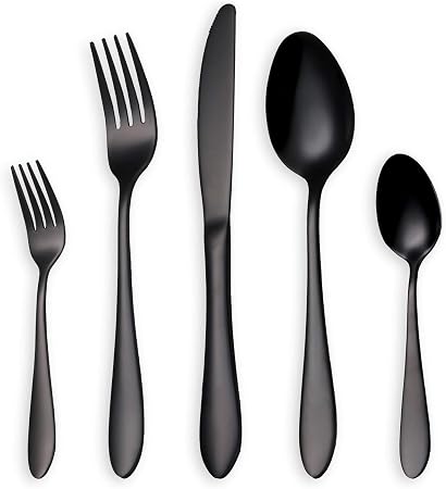 Homquen Black Cutlery Flatware Set 30 Pieces Stainless Steel Knife Fork Spoon Set For 6 Person Black 6 Sets Amazon Co Uk Kitchen Home