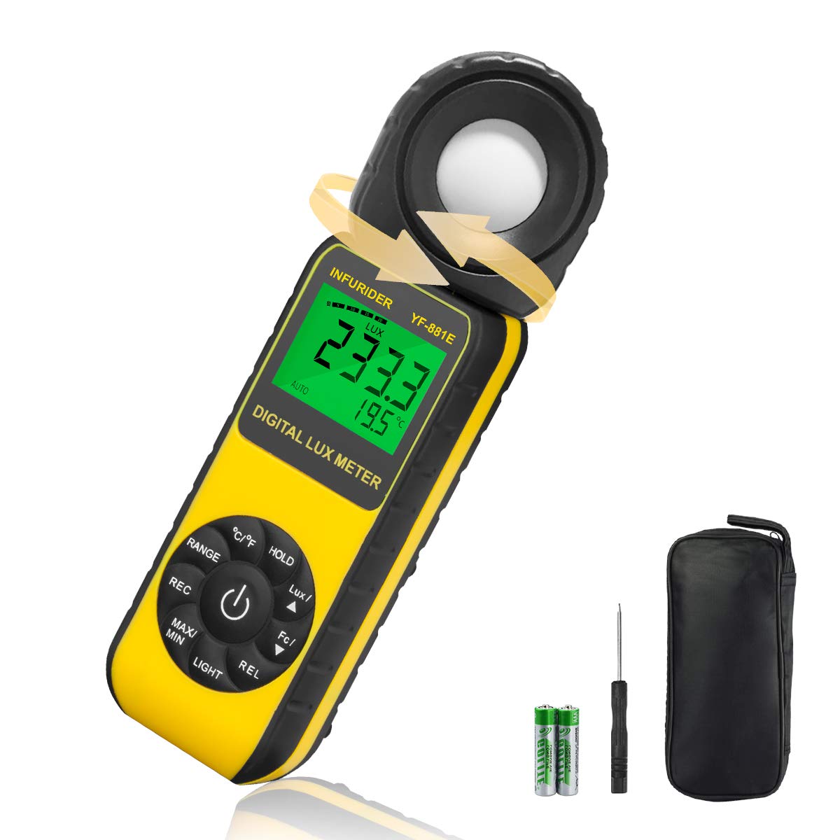 INFURIDER Digital Illuminance Light Meter with 300,000 Lux Foot Candles Luxmeter and 270 Degree Rotatable Detector for Indoor Plants Lighting and Photography Measurement