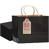 qiqee 50-Packs Black Paper Gift Bags with Handles Bulk 12.6"x4.3"x10" Wide Large Size Party Favor Bags Multiple Uses