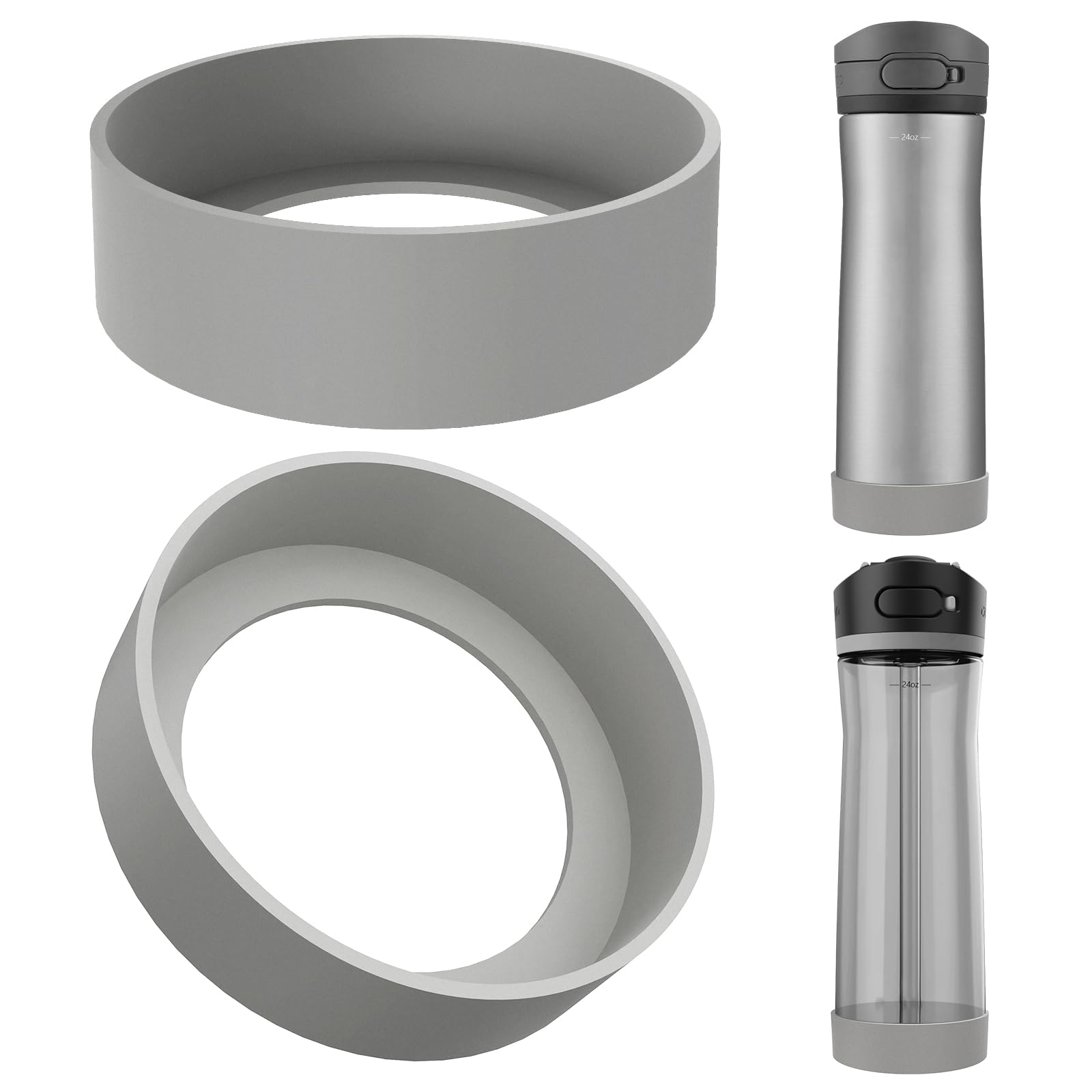Linkidea 2 Pack Water Bottle Boot Compatible with Contigo Jackson Chill 2.0 20oz/24oz, Ashland Chill 20oz/24oz, Silicone Anti-Slip Bottle Bottom Bumper Protector (Gray)