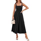 YIOYOLA Womens Casual Summer Dress with Pockets | Sleeveless Square Neck Flowy A-Line Midi Sundress for Beach & Wedding Guest
