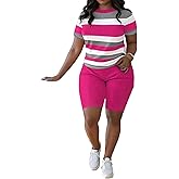 HBQ Women 2 Piece Outfits Summer Sweatsuits Slim Fit Track Suits Biker Short Workout Jogger Sets