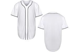 MESOSPERO Mens Blank Plain Baseball Jersey Button Down Shirts Sports Hip Hop Hipster Jersey S-3XL Black White Grey Red Blue