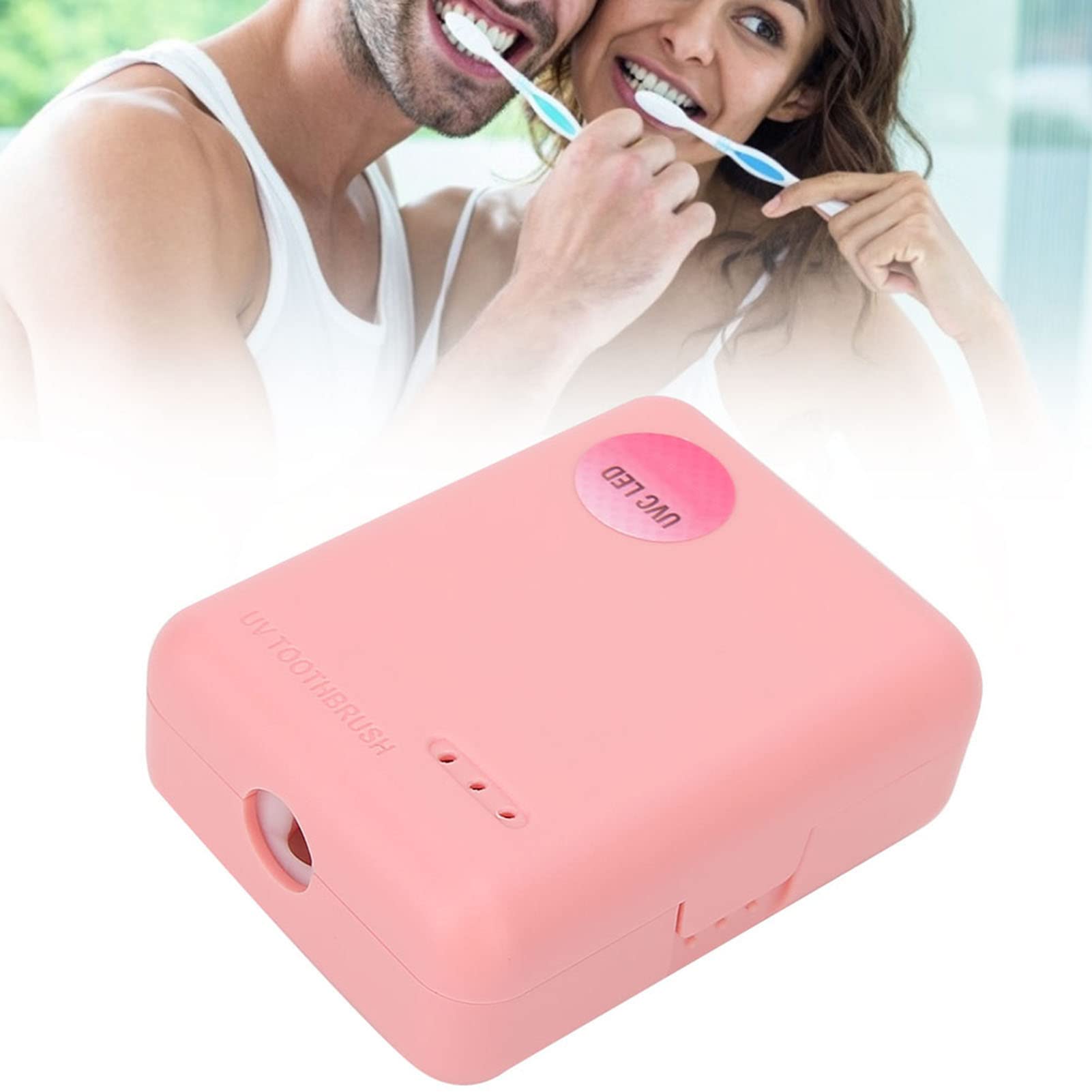 Wall-Mounted Toothbrush Holder, UV Sterilizer Cleaning Machine for Bathroom, Fits Electric & Manual Toothbrushes, Pink