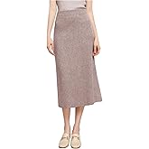 ebossy Ribbed Pencil Skirt for Women Elastic Waist Wool Blend Business Casual Knit Midi Skirt