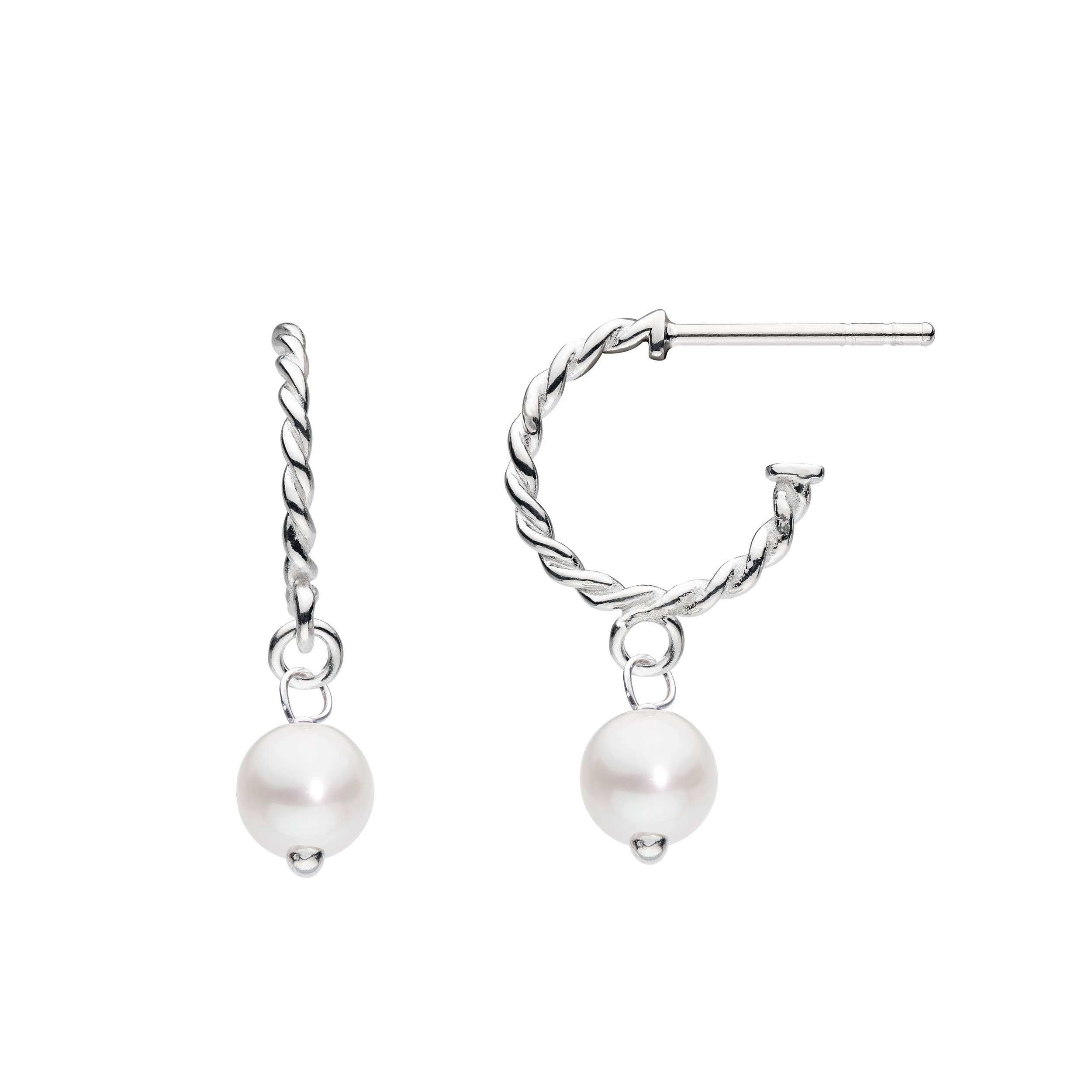 Dew Sterling Silver and Fresh Water Pearl Rope Semi Hoop Earrings, 12mm