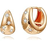 WSKFLY 14K Gold Plated Cubic Zirconia Hoop Earrings,Three Row Diamon | Arrows | Double Row of Diamonds Huggie Earrings for Women