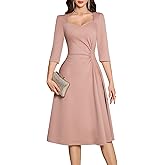 Dressystar Women's Ruched Waist A Line Wedding Guest Dress Spring Wrap Midi Elegant Flowy Formal Cocktail Party Dresses