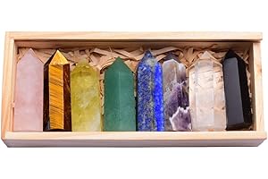 Runyangshi 8pcs Natural Crystal Healing Tower Gift Set, 1.6"-2" Crystal 6 Faceted Crystal Prism Wand for Reiki Chakra Meditat