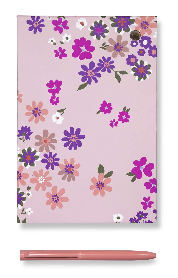 Kate Spade New York Purple/Blush Floral Small Loose Note Holder with Black Ink Pen, Pacific Petals
