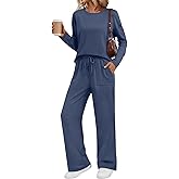 LILLUSORY Women's Sweatsuits 2 Piece Outfits Lounge Matching Sweat Sets Casual Sweatshirts Wide Leg Sweatpants Tracksuit Sets
