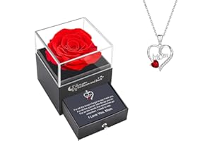 Mom Gifts, Preserved Rose Flower Box with Heart Necklace, Women Gifts for Mom from Daughter Son on Mothers Day Birthday Chris