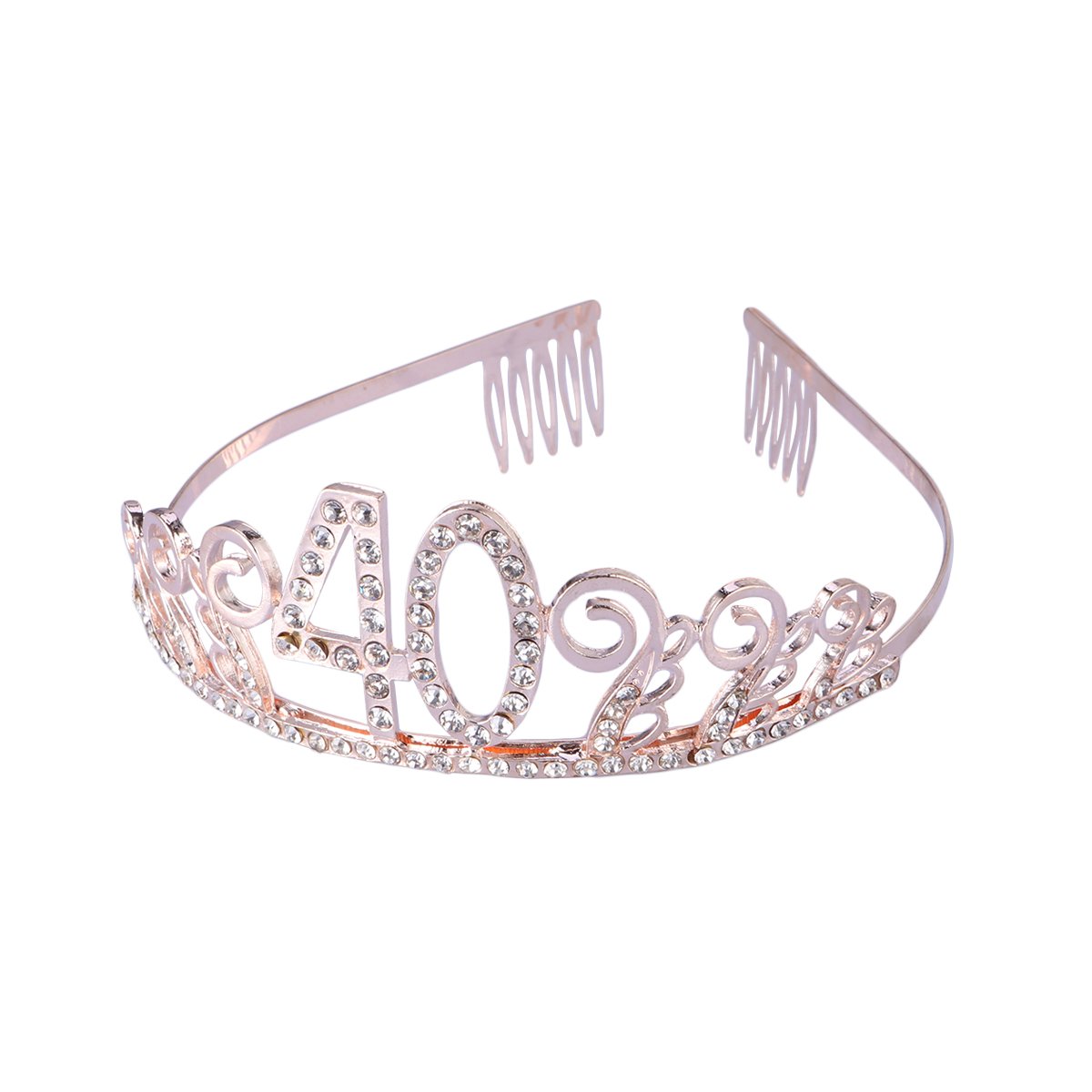 Frcolor Birthday Tiara, Rhinestone 40th Birthday Crowns Happy 40th Birthday (Rose Gold)