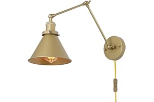 LNC Swing Arm Wall Sconce Lighting Adjustable Gold Plug-in Lamp,1 Pack