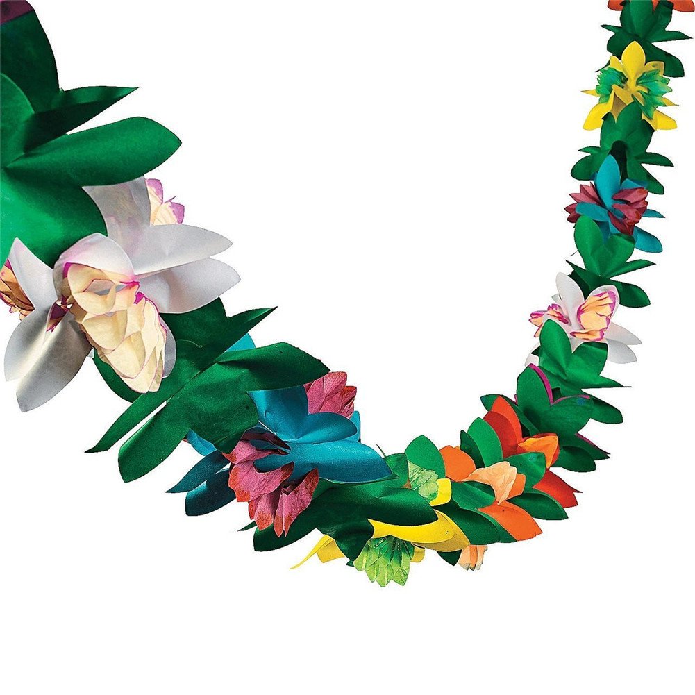 9 Feet Long Tropical Multicolored Paper Tissue Garland Flower Banner for Luau Hawaiian Party Supplies（1-Pack）