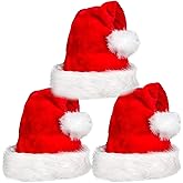 3 PACK Santa Hat Christmas Hats Plush Adult Traditional Red Christmas Santa Hat for Xmas New Year's Holiday Party, Adult Size