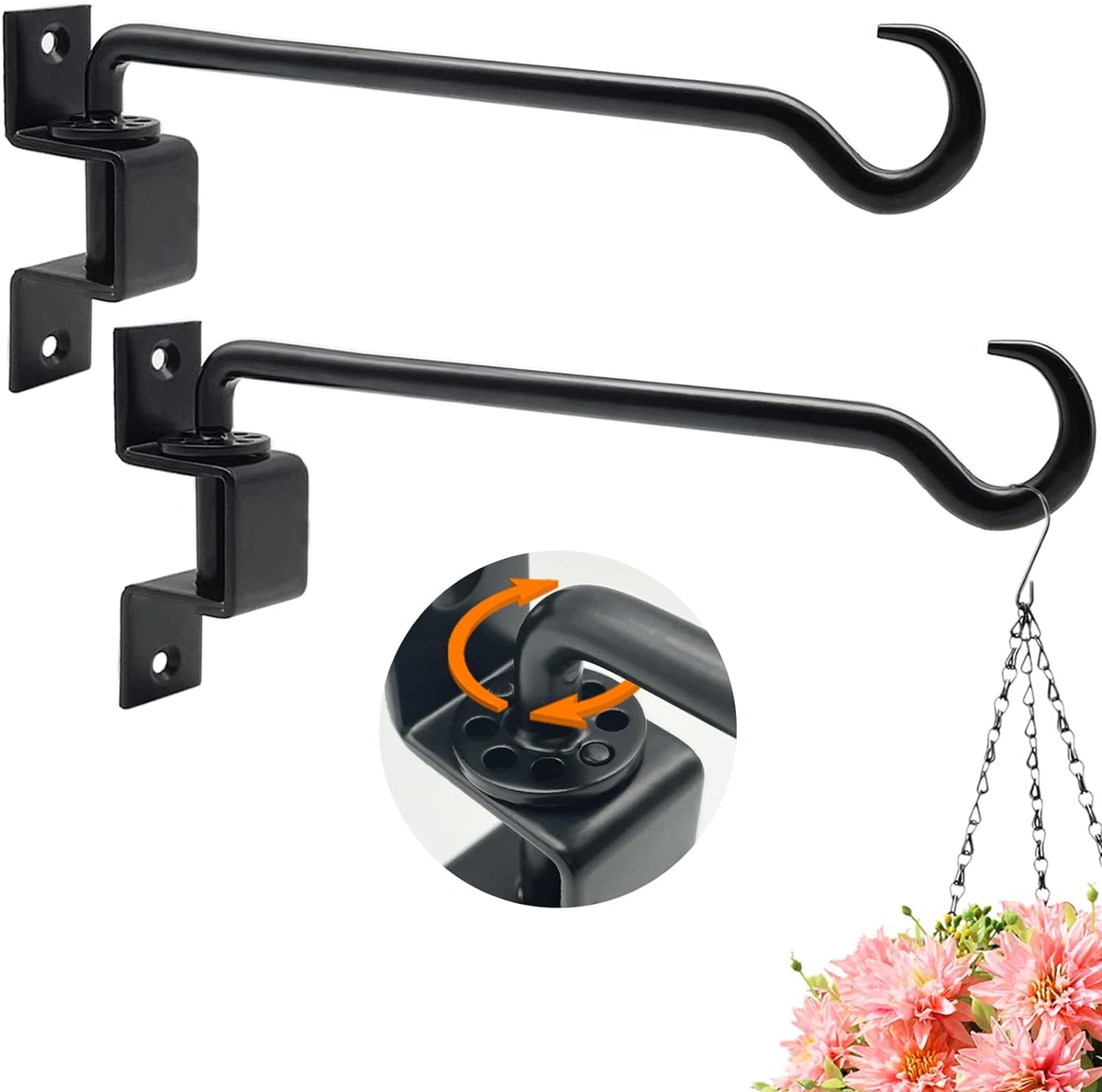 KSS Hanging Basket Brackets,Swivel Plant Hangers, Metal Wrought Iron Wall Hanging Basket Brackets for Garden Bird Feeders, Planters, Lanterns, Wind Chimes (B)