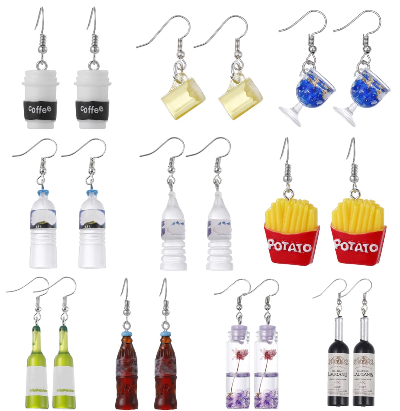 Mixed Acrylic Bottle Earrings Set, Funny Statement Dangle Drop Resin Water Bottle Pendant Earrings, Fashion Unique Personalized Bohemian Hoop Earring Jewelry Gift for Women, 5mm x 20mm x 2mm, Resin
