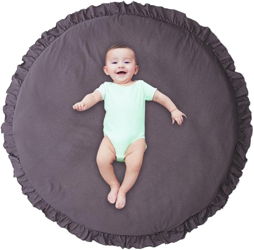 Pueri Children Baby Game Mat Baby Anti-Slip Game Mat 100% Cotton Floor Play Mat Blanket Play Environmental Carpet Kids Room Decor Baby Rugs Creeping Crawling Mat Cartoon Sleeping Rugs (Dark Gray)