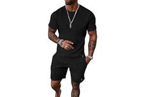 UOUA Mens Short Sets Summer 2 Piece Outfits Casual Short Sleeve Jogging Tracksuits