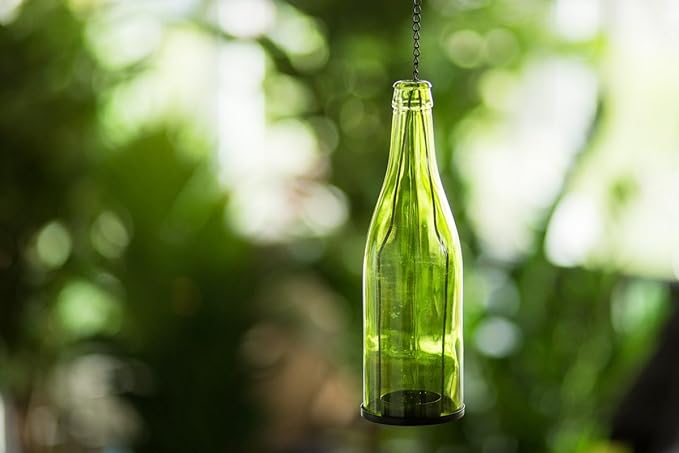 Goyal Multi Color Glass Hanging Tea-Light Holders Bottles, Size: 9 inch x 2.5 inch, Reusable Tea Light Holder/Comes with a Hanging Chain, (Set of 1)