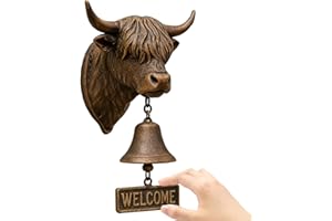 Highland Welcome Bell - Highland-Cow Themed Door Bell, Cows Welcome Door | 3D Retro Bull Head Statue, Heavy Duty Resin Constr