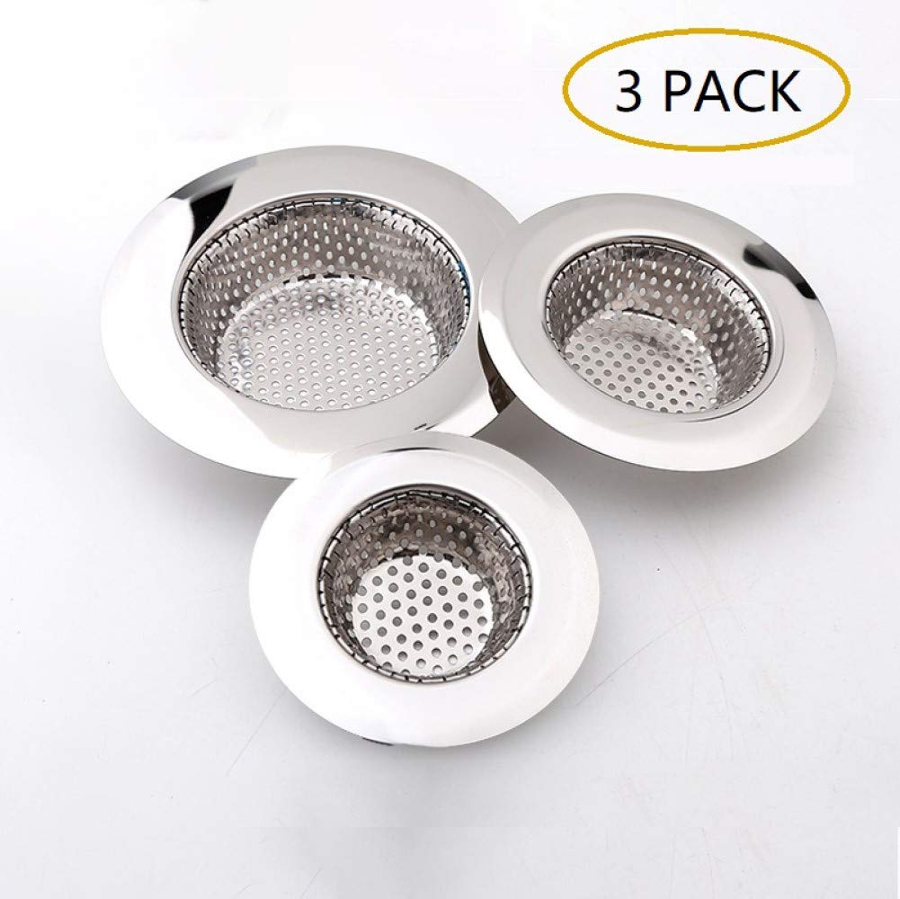 3 Pack - Sink Strainer for Bathroom and Kitchen(2.75"-4.5"), Stainless Steel Bathtub Drain Cover, Shower Drain Hair Trap, Tub Hair Catcher 1/16" Holes.