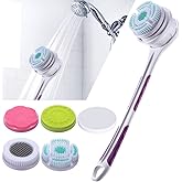 SoulBay Electric Body Brush with 5 Attachments: Rechargeable Back Brush IPX7 Long Handle Exfoliating Spin Scrubber for Shower Bathing Cleansing Wash Deep Cleaning