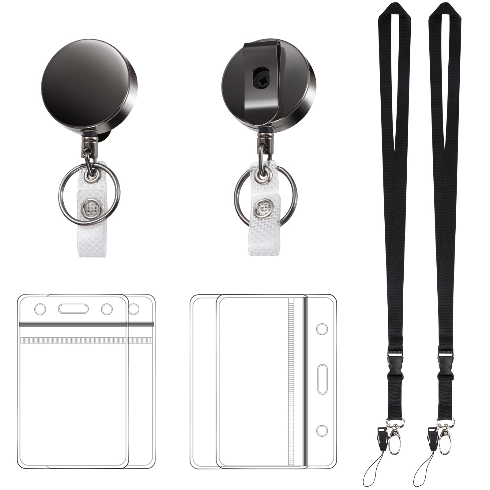 Retractable Badge Holders Neck Strap Lanyard with Transparent ID Card Holder Heavy Duty Reel Clip for Nurse, Teacher, Doctor,Staff