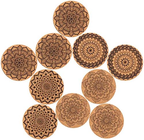 Jeyhoop Coaster, Drink Coasters, Cork Coasters 10PCS 4 Styles Round Cork Wood Drinks Coffee Tea Cup Mat Pad Coasters for Home Office Cafe Restaurant Hotel Random Style 10cm