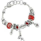 Falari Zodiac Charm Bracelet Multi-Color Slide Metal Murano Beads Silvertone