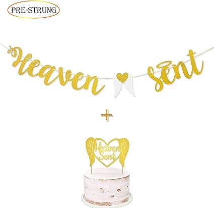 Amazon Com Heaven Sent Gold Glitter Banner Heaven Sent Cake