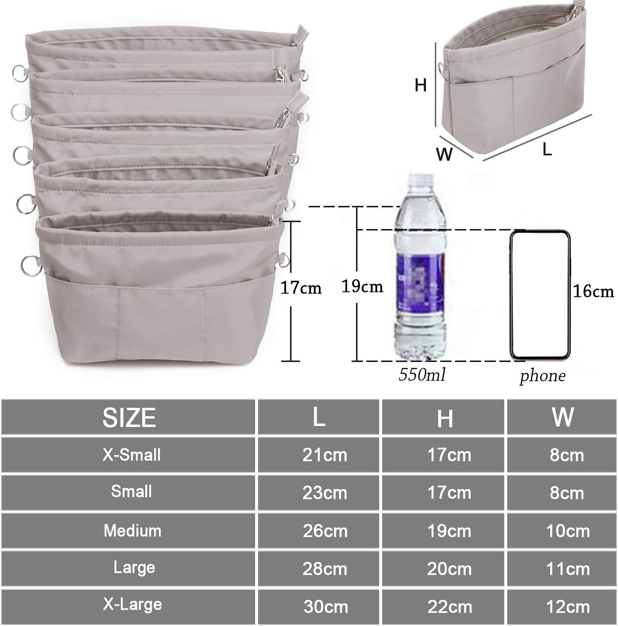 HyFanStr Bag Organizer for Longchamp Le Pliage Large Tote Bag Organizer with Zipper for Women Handbag Organizer Inside Liner with 13 Pockets (Grau - Image 5