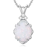 MOTIEL Oval Opal with Genuine Diamond Pendant Necklace 925 Sterling Silver Dainty White Opal Necklace Anniversary Birthday Jewelry Gifts for Women Her