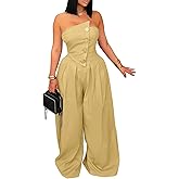KANSOON Jumpsuits for Women Strapless Tube Top Wide Leg Long Pants Buttons Sexy One Piece Dressy Outfits