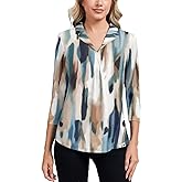 Soneven Women's 3/4 Sleeve Golf Polo Shirts V Neck Ruffle Sleeve Dressy Tops Casual Work Tunic Blouses