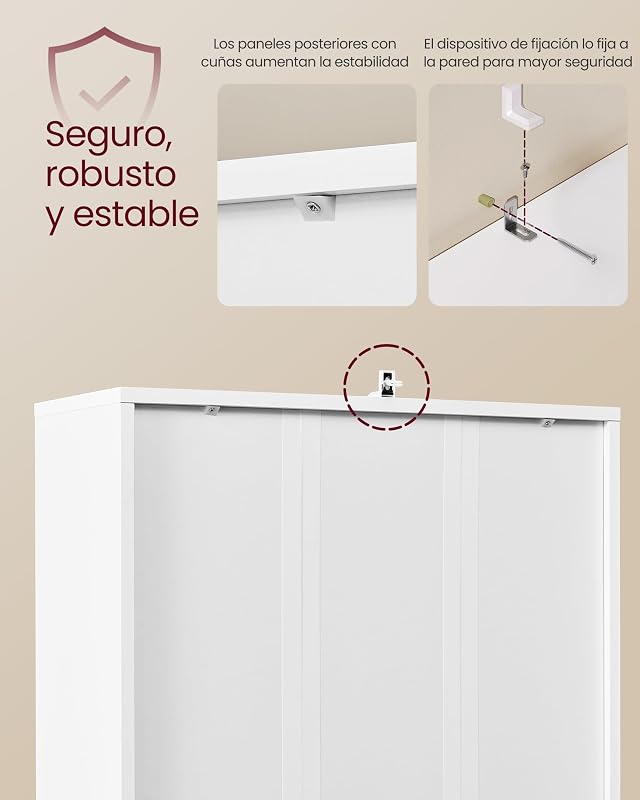 Librería, Estantería Vertical de 6 Niveles, con Puertas, 24 x 60 x 175 cm, para Salón, Estudio, Oficina, Comedor, Blanco Nube LBC402W01