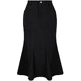 Seta T Women's Corduroy Skirts High Waist Stretchy Midi Mermaid Skirt with Pockets Casual Work Fall Winter 2025