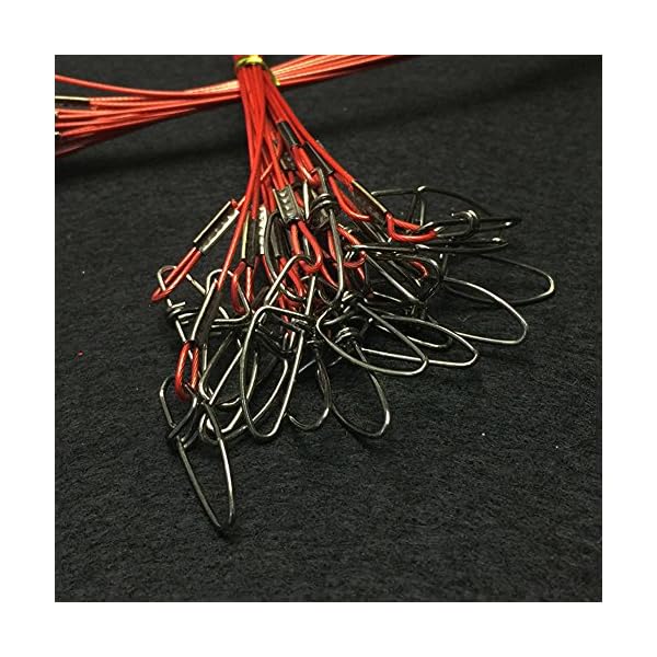Red-19-Inch-Heavy-Duty-Stainless-Steel-Fishing-Wire-Leaders-Fishing-Line-Leaders-with-Swivels-and-SnapsPack-of-20