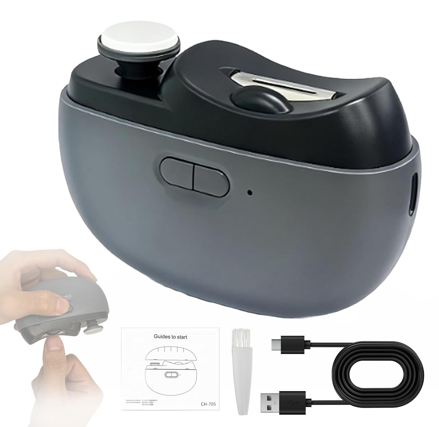 View 1 of Electric Nail Clipper - 3 in 1 Upgraded Smart Trimming & Polishing Nail Clipper with 2 Adjustable Speeds, LED Light & Chip Collecting Box, Suitable for Adults, Elderly?Gray?