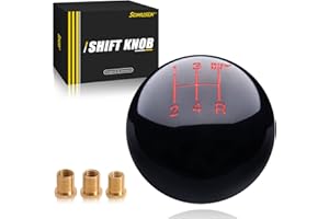 Somusen 5 Speed Black & Red Round Ball Shift Knob Acrylic 5Speed Fing Fast Gear Shifter Knob Short Throw Shifter with 3 Adapters Universal Fit for Manual Car Vehicles M8x1.25 M10x1.25 M10x1.5 M12x1.25