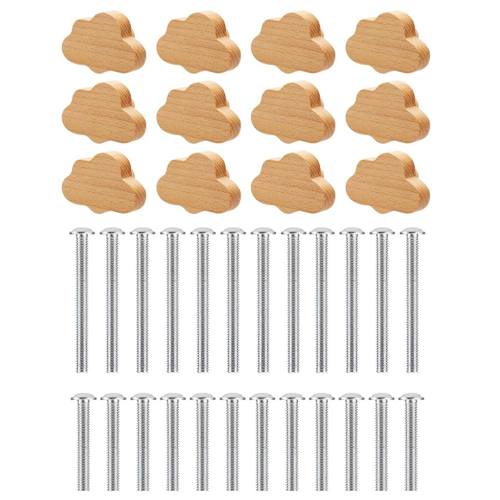 Turodeuo 12 PCS Beech Wood Drawer Knobs Cloud-Shaped Wooden Dresser Pulls Boho Dresser Knobs Wood Color for Cabinets, Furniture